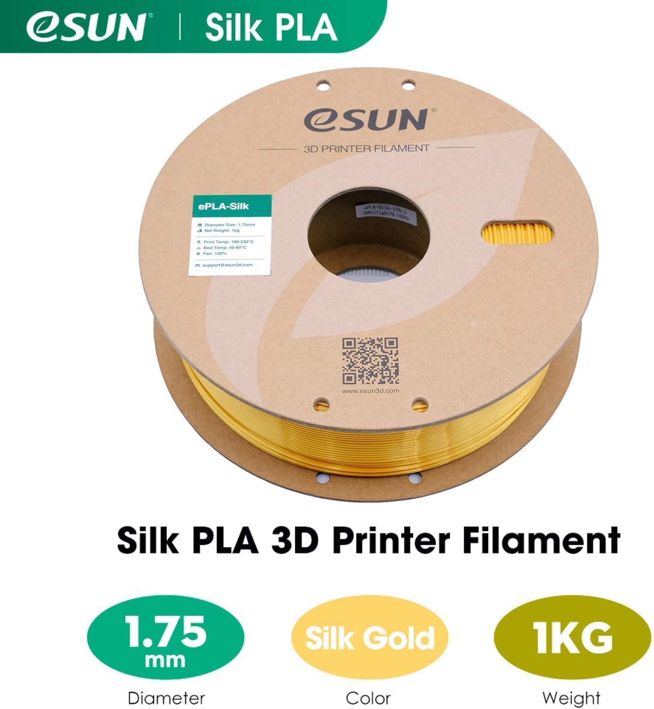 eSUN Silk Mystic PLA Filament 1.75mm, Silky Tricolor 3D Printer Filament PLA, Dimensional Accuracy +/- 0.05mm, 1KG Spool (2.2 LBS) 3D Printing Filament for 3D Printers,Silk Gold Green Black
