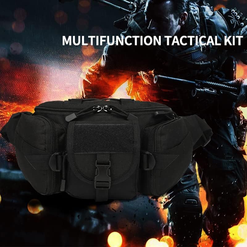 AIMALL 1X Utility Tactical Men Waist Bag Pack - Military Hiking Camping Belt Pouch, Durable Nylon, Multi-Functional with Adjustable Strap, 13.78 x 3.93 x 6.69 Inches, Black