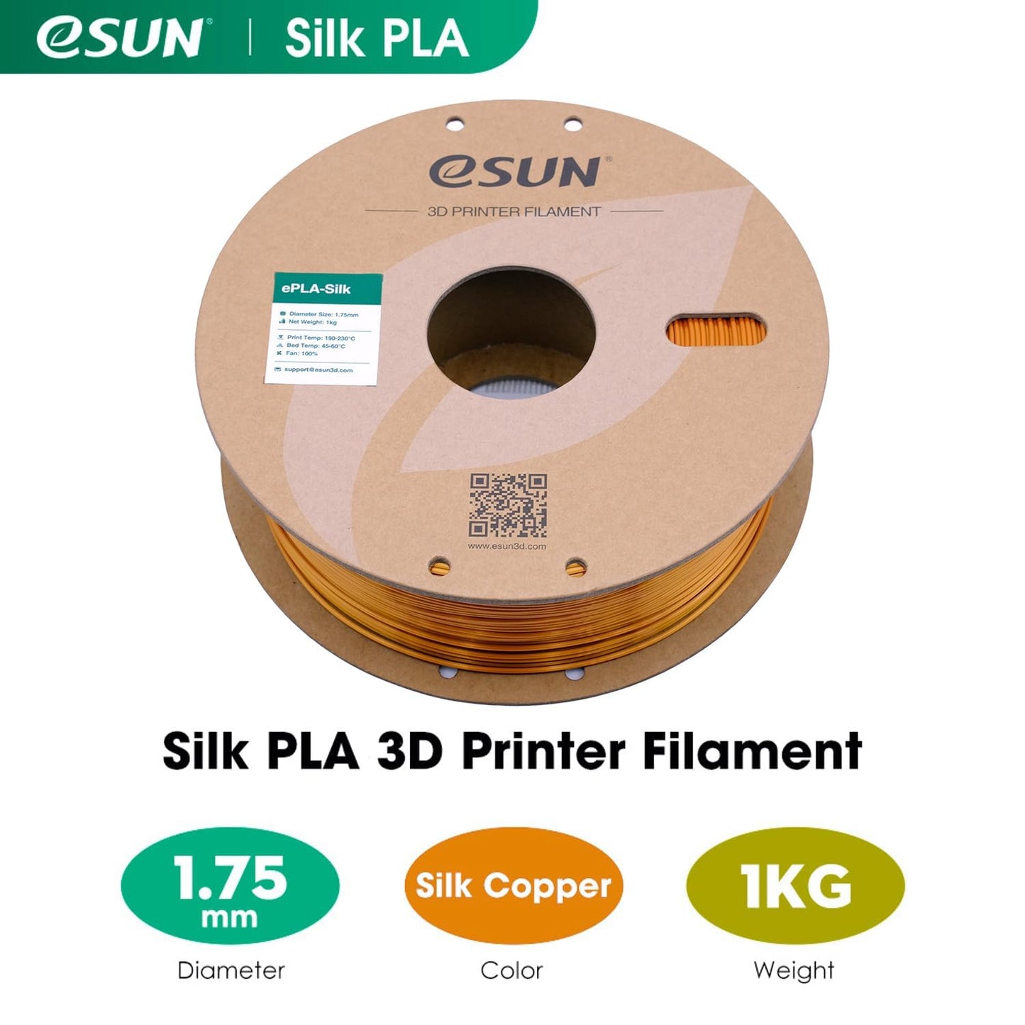 eSUN Silk Mystic PLA Filament 1.75mm, Silky Tricolor 3D Printer Filament PLA, Dimensional Accuracy +/- 0.05mm, 1KG Spool (2.2 LBS) 3D Printing Filament for 3D Printers,Silk Gold Green Black