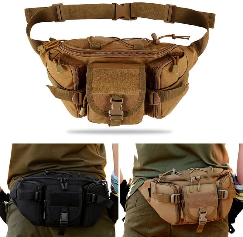 AIMALL 1X Utility Tactical Men Waist Bag Pack - Military Hiking Camping Belt Pouch, Durable Nylon, Multi-Functional with Adjustable Strap, 13.78 x 3.93 x 6.69 Inches, Black