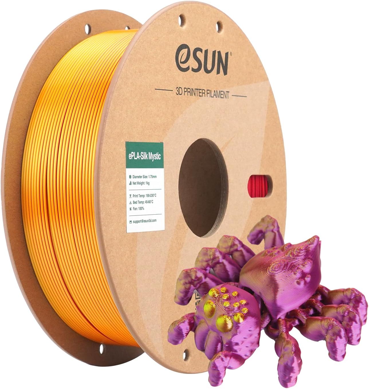 eSUN Silk Mystic PLA Filament 1.75mm, Silky Tricolor 3D Printer Filament PLA, Dimensional Accuracy +/- 0.05mm, 1KG Spool (2.2 LBS) 3D Printing Filament for 3D Printers,Silk Gold Green Black