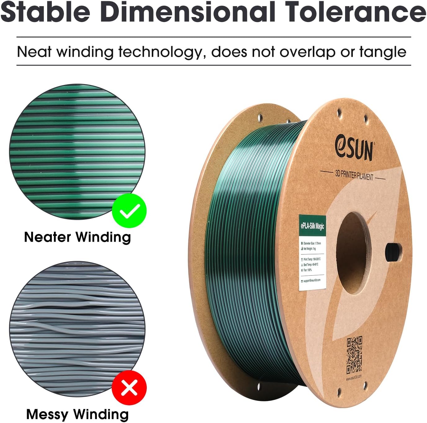 eSUN Silk Mystic PLA Filament 1.75mm, Silky Tricolor 3D Printer Filament PLA, Dimensional Accuracy +/- 0.05mm, 1KG Spool (2.2 LBS) 3D Printing Filament for 3D Printers,Silk Gold Green Black