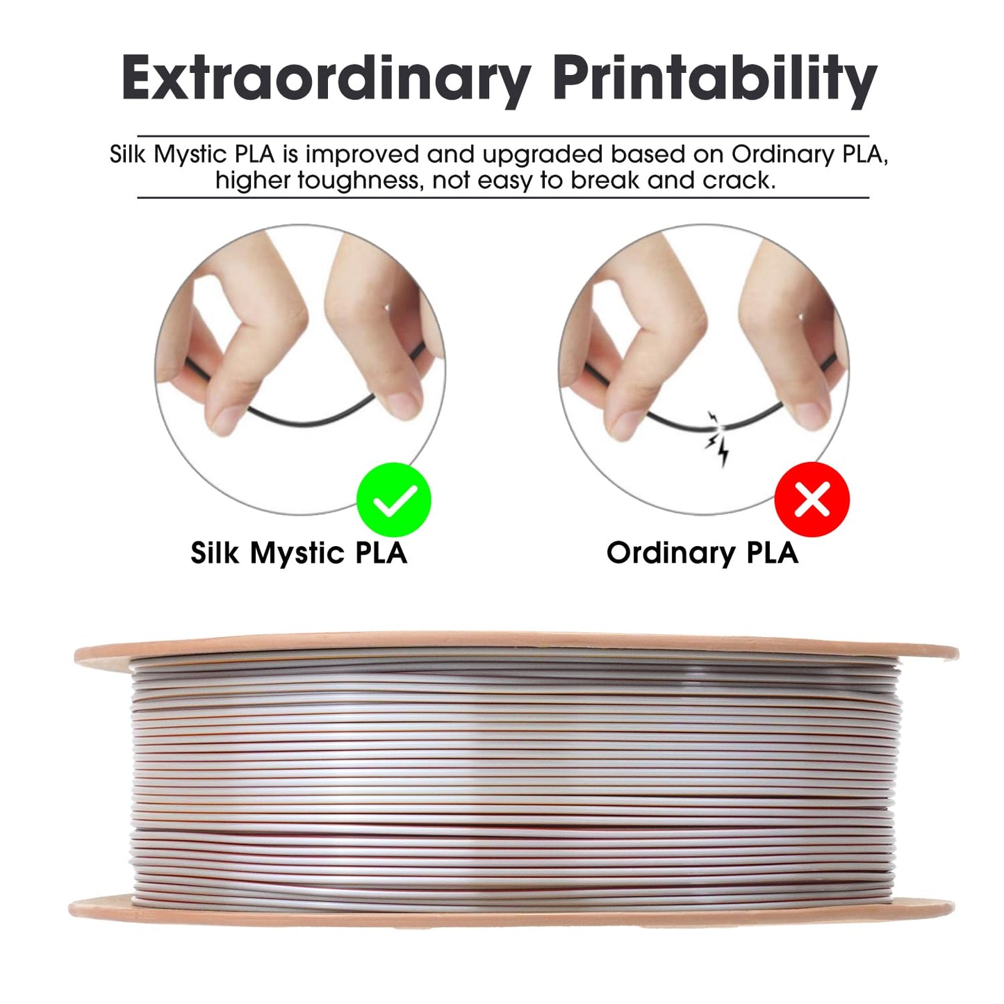 eSUN Silk Mystic PLA Filament 1.75mm, Silky Tricolor 3D Printer Filament PLA, Dimensional Accuracy +/- 0.05mm, 1KG Spool (2.2 LBS) 3D Printing Filament for 3D Printers,Silk Gold Green Black