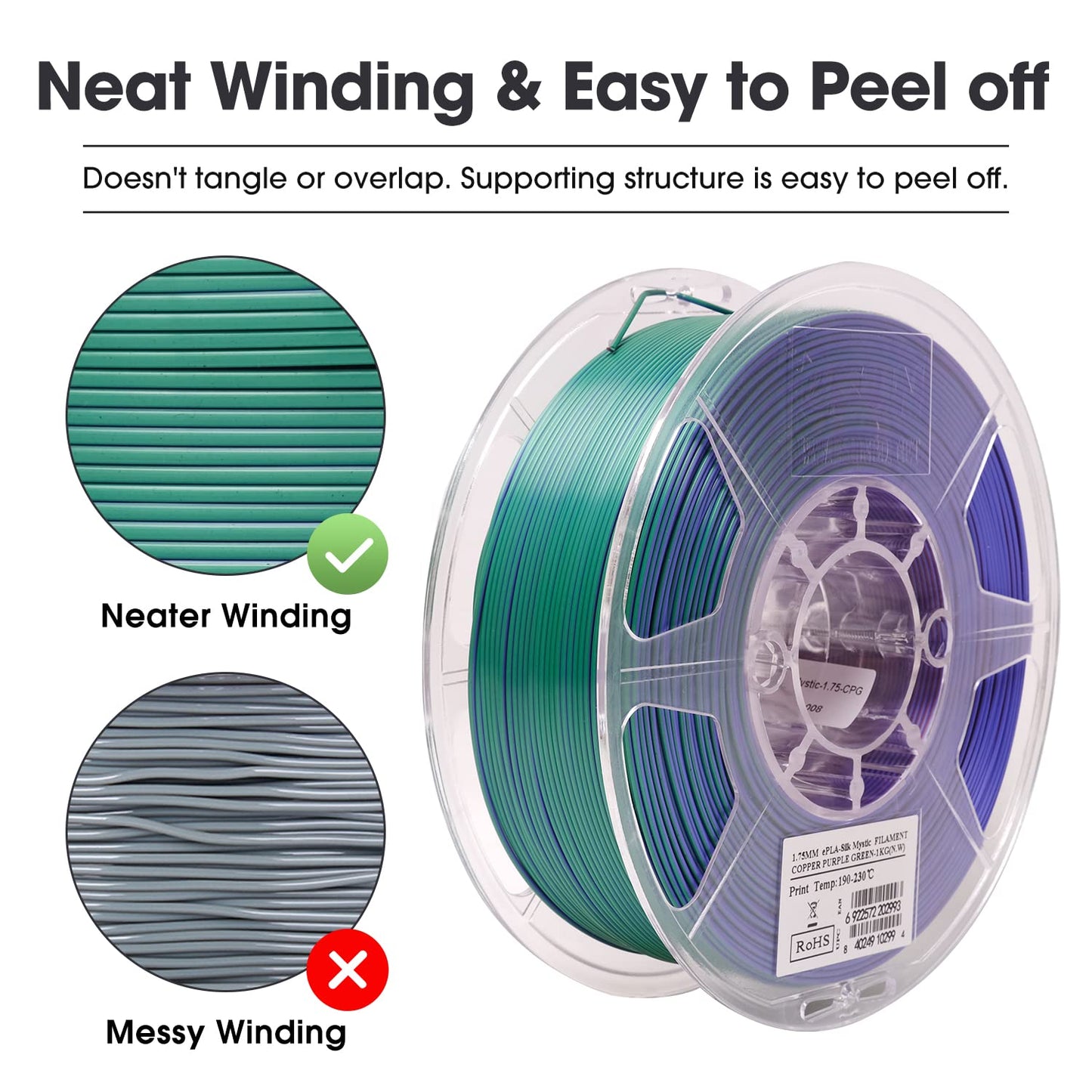eSUN Silk Mystic PLA Filament 1.75mm, Silky Tricolor 3D Printer Filament PLA, Dimensional Accuracy +/- 0.05mm, 1KG Spool (2.2 LBS) 3D Printing Filament for 3D Printers,Silk Gold Green Black