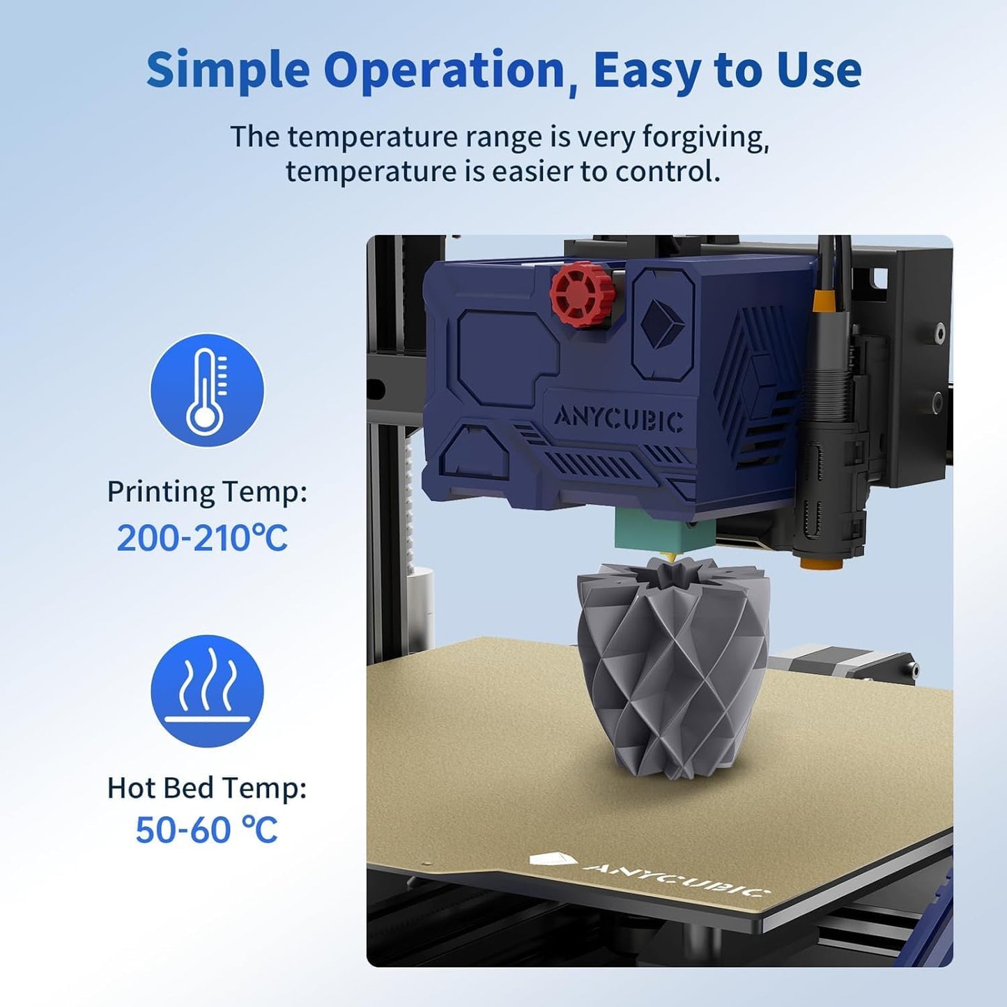 ANYCUBIC PLA 3D Printer Filament, Blue, 3D Printing PLA Filament 1.75mm Dimensional Accuracy +/- 0.02mm, 1KG Spool (2.2 lbs)