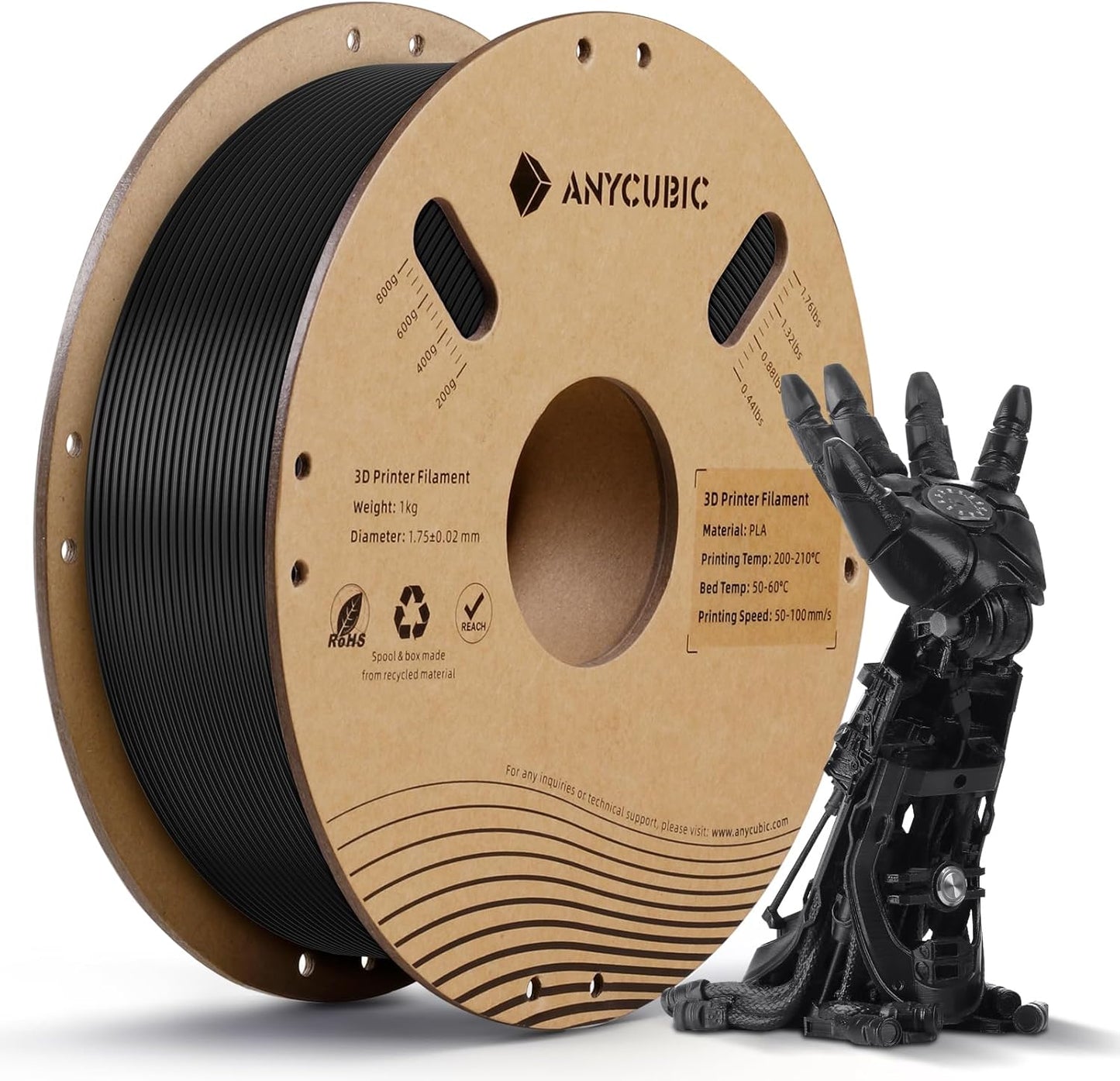 ANYCUBIC PLA 3D Printer Filament, Blue, 3D Printing PLA Filament 1.75mm Dimensional Accuracy +/- 0.02mm, 1KG Spool (2.2 lbs)