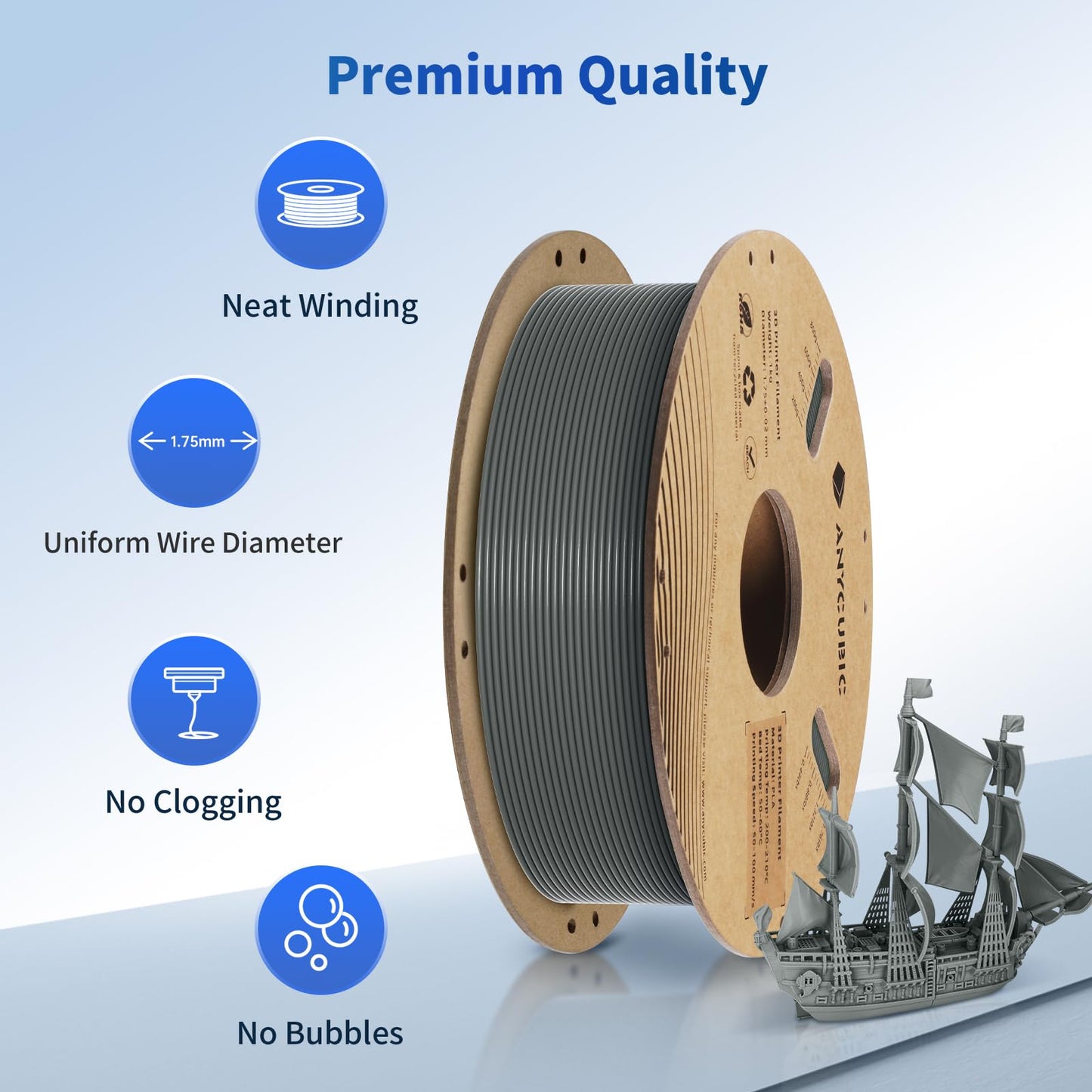 ANYCUBIC PLA 3D Printer Filament, Blue, 3D Printing PLA Filament 1.75mm Dimensional Accuracy +/- 0.02mm, 1KG Spool (2.2 lbs)