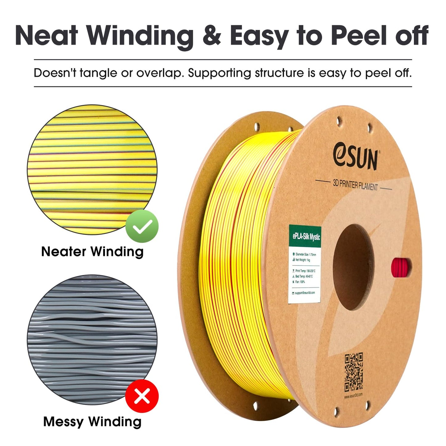 eSUN Silk Mystic PLA Filament 1.75mm, Silky Tricolor 3D Printer Filament PLA, Dimensional Accuracy +/- 0.05mm, 1KG Spool (2.2 LBS) 3D Printing Filament for 3D Printers,Silk Gold Green Black
