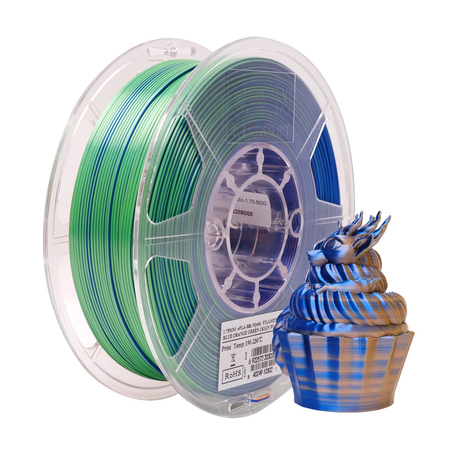 eSUN Silk Mystic PLA Filament 1.75mm, Silky Tricolor 3D Printer Filament PLA, Dimensional Accuracy +/- 0.05mm, 1KG Spool (2.2 LBS) 3D Printing Filament for 3D Printers,Silk Gold Green Black