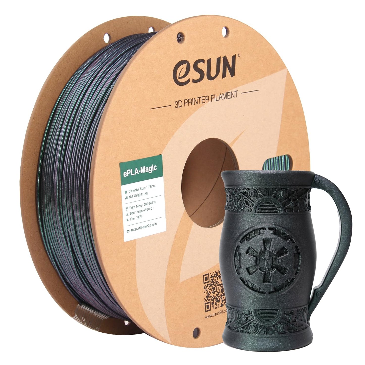 eSUN Silk Mystic PLA Filament 1.75mm, Silky Tricolor 3D Printer Filament PLA, Dimensional Accuracy +/- 0.05mm, 1KG Spool (2.2 LBS) 3D Printing Filament for 3D Printers,Silk Gold Green Black