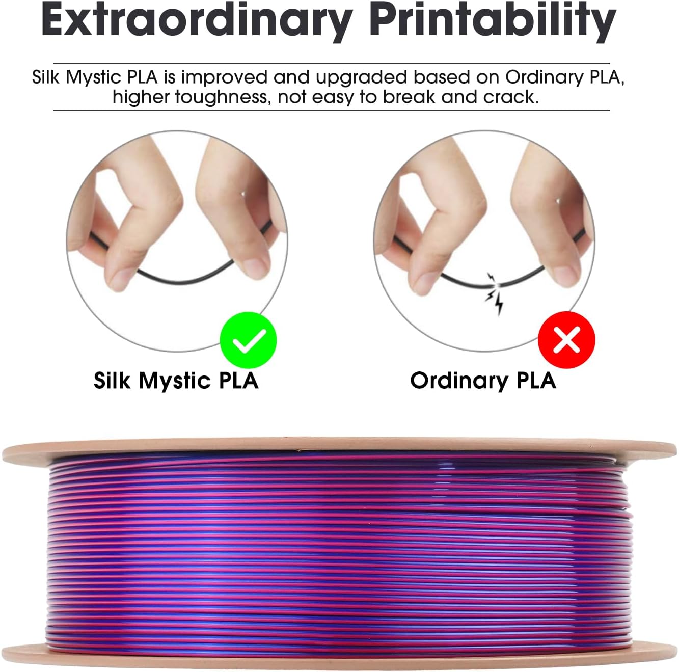 eSUN Silk Mystic PLA Filament 1.75mm, Silky Tricolor 3D Printer Filament PLA, Dimensional Accuracy +/- 0.05mm, 1KG Spool (2.2 LBS) 3D Printing Filament for 3D Printers,Silk Gold Green Black