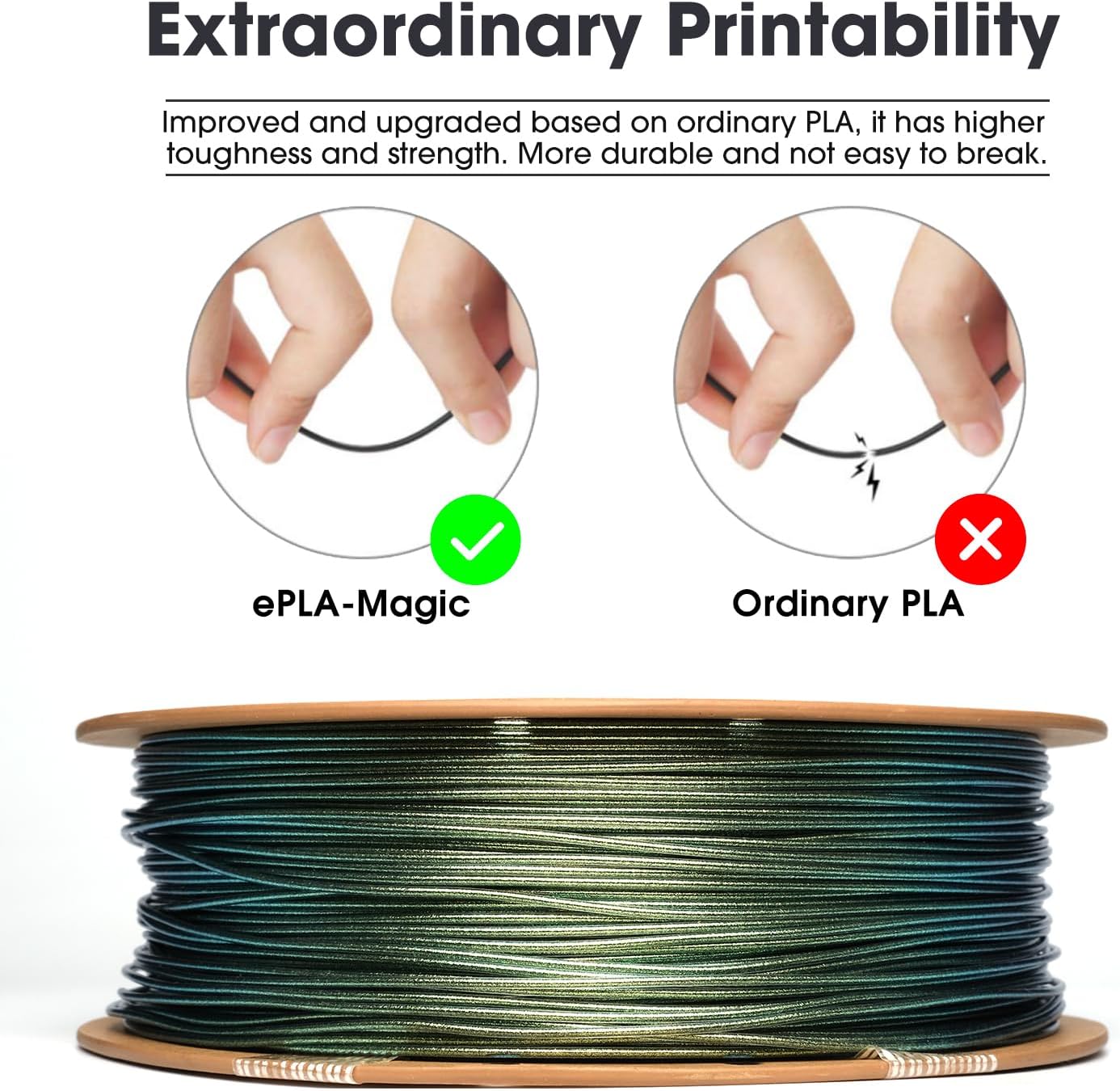 eSUN Silk Mystic PLA Filament 1.75mm, Silky Tricolor 3D Printer Filament PLA, Dimensional Accuracy +/- 0.05mm, 1KG Spool (2.2 LBS) 3D Printing Filament for 3D Printers,Silk Gold Green Black