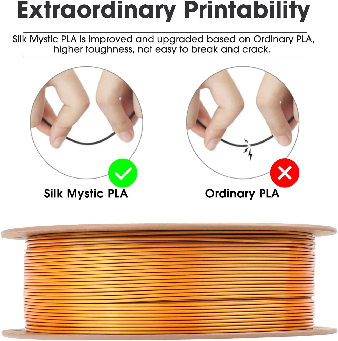eSUN Silk Mystic PLA Filament 1.75mm, Silky Tricolor 3D Printer Filament PLA, Dimensional Accuracy +/- 0.05mm, 1KG Spool (2.2 LBS) 3D Printing Filament for 3D Printers,Silk Gold Green Black