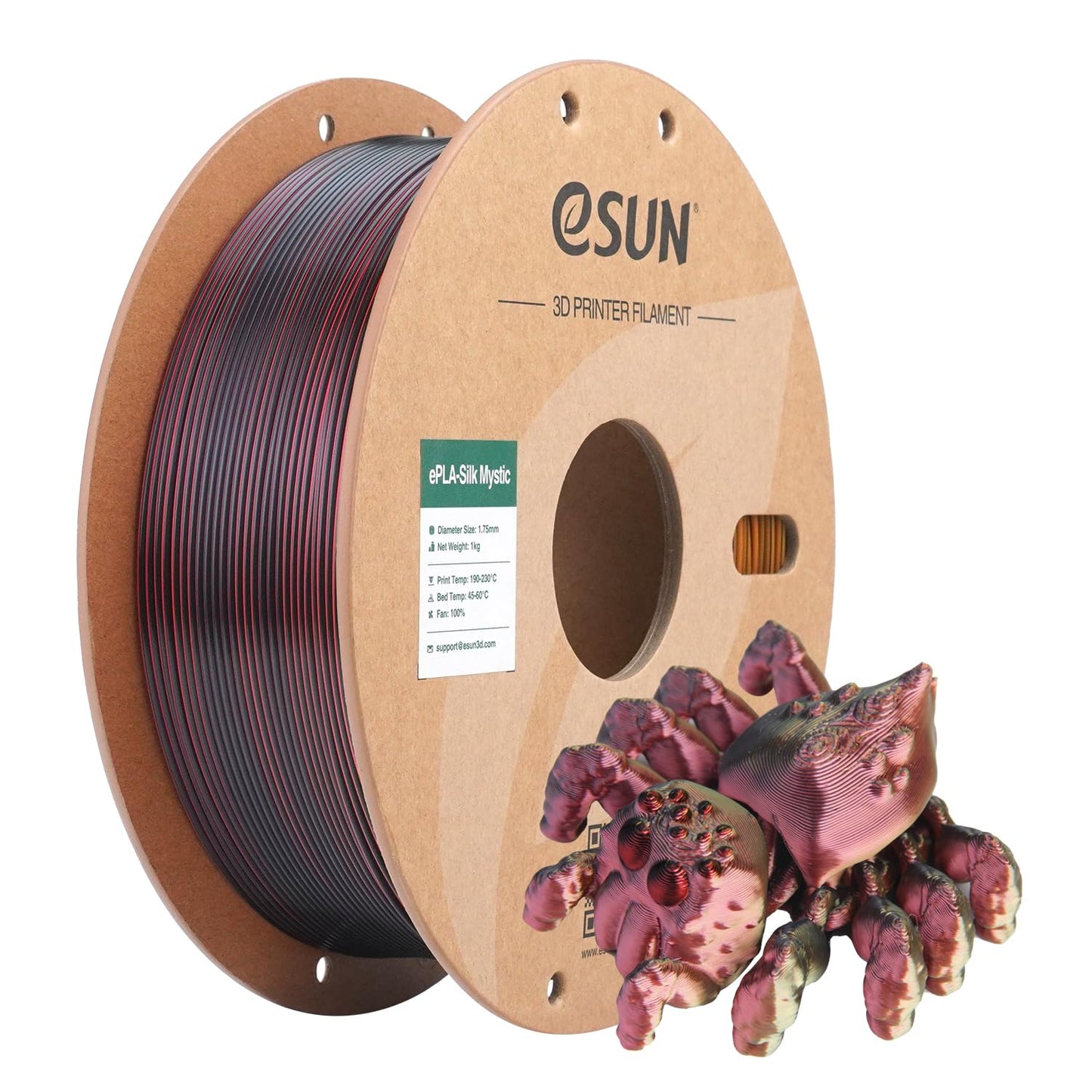 eSUN Silk Mystic PLA Filament 1.75mm, Silky Tricolor 3D Printer Filament PLA, Dimensional Accuracy +/- 0.05mm, 1KG Spool (2.2 LBS) 3D Printing Filament for 3D Printers,Silk Gold Green Black