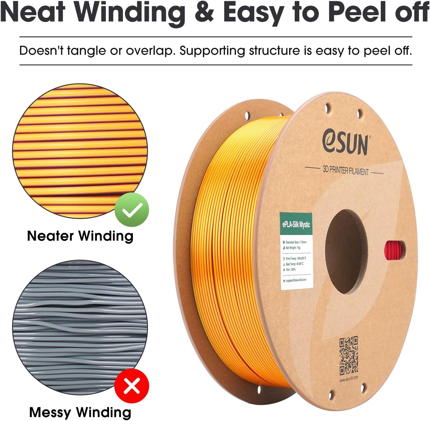 eSUN Silk Mystic PLA Filament 1.75mm, Silky Tricolor 3D Printer Filament PLA, Dimensional Accuracy +/- 0.05mm, 1KG Spool (2.2 LBS) 3D Printing Filament for 3D Printers,Silk Gold Green Black