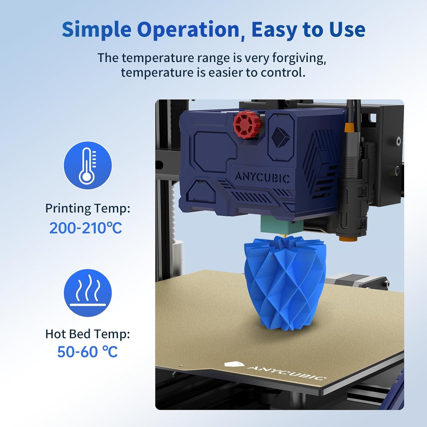 ANYCUBIC PLA 3D Printer Filament, Blue, 3D Printing PLA Filament 1.75mm Dimensional Accuracy +/- 0.02mm, 1KG Spool (2.2 lbs)