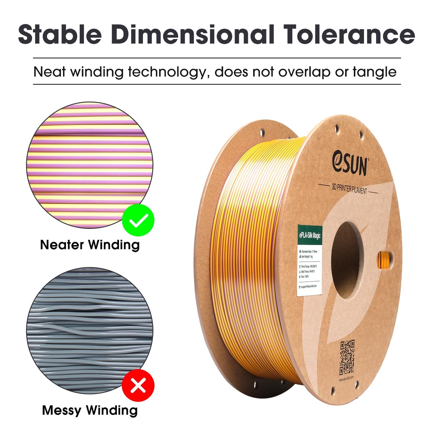 eSUN Silk Mystic PLA Filament 1.75mm, Silky Tricolor 3D Printer Filament PLA, Dimensional Accuracy +/- 0.05mm, 1KG Spool (2.2 LBS) 3D Printing Filament for 3D Printers,Silk Gold Green Black