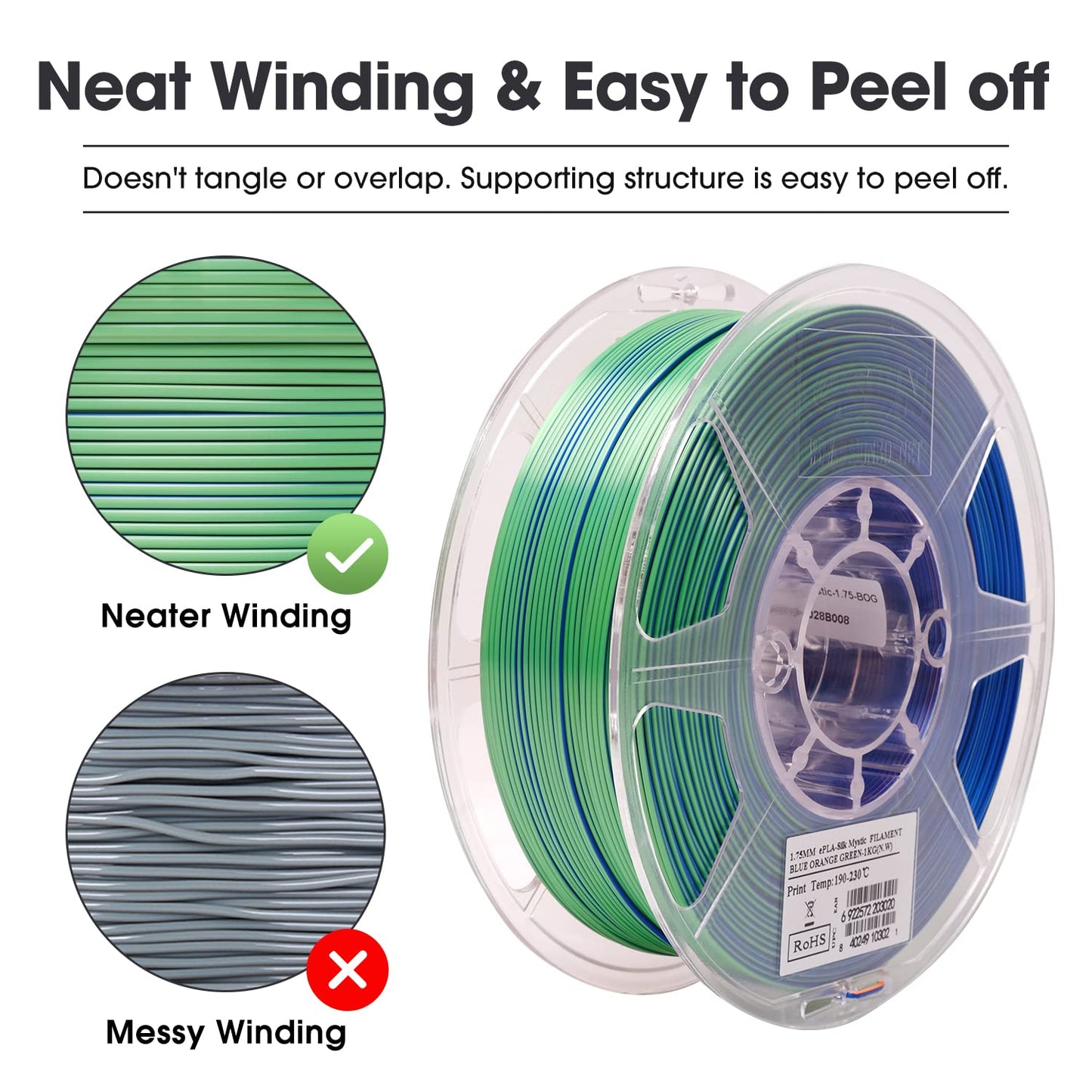 eSUN Silk Mystic PLA Filament 1.75mm, Silky Tricolor 3D Printer Filament PLA, Dimensional Accuracy +/- 0.05mm, 1KG Spool (2.2 LBS) 3D Printing Filament for 3D Printers,Silk Gold Green Black