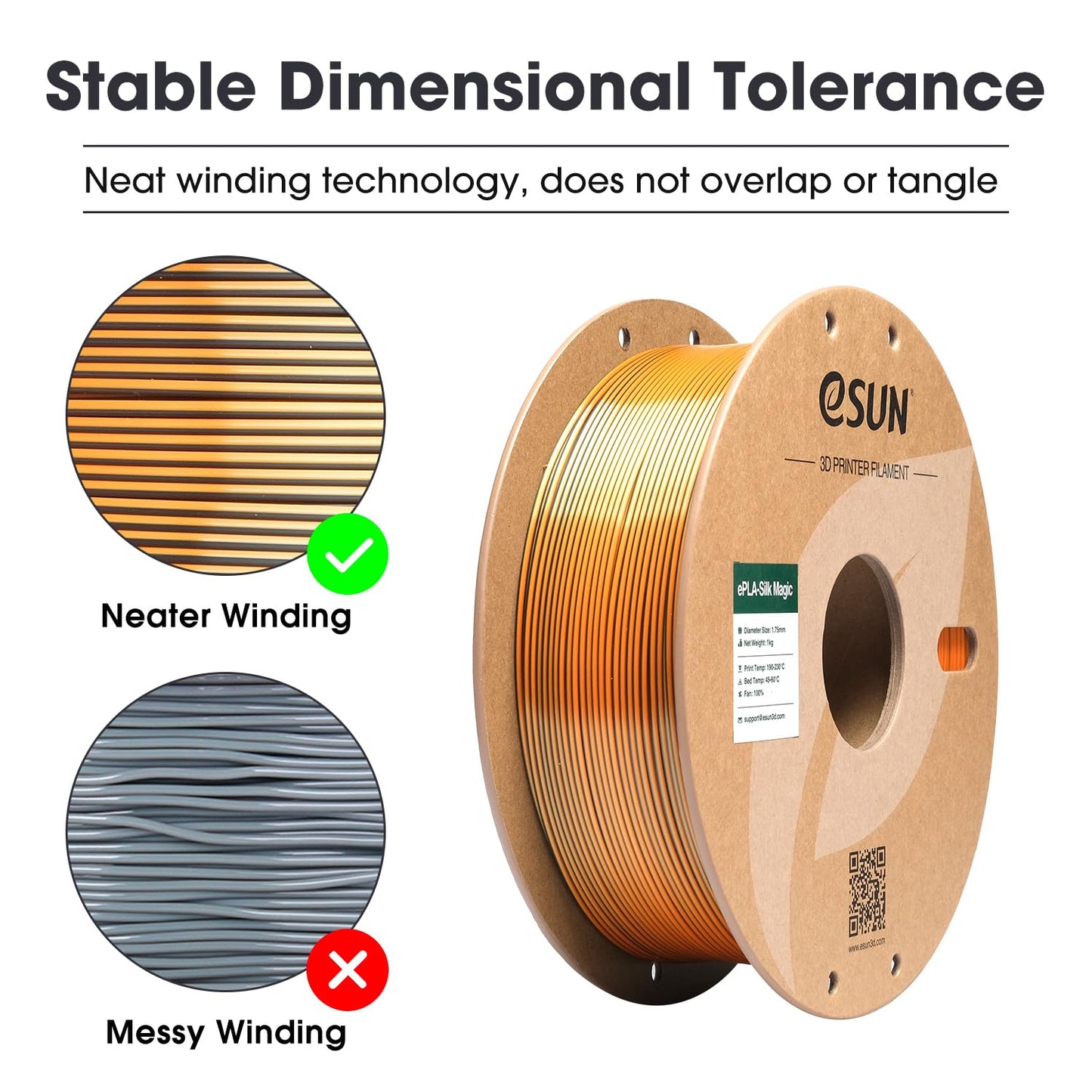 eSUN Silk Mystic PLA Filament 1.75mm, Silky Tricolor 3D Printer Filament PLA, Dimensional Accuracy +/- 0.05mm, 1KG Spool (2.2 LBS) 3D Printing Filament for 3D Printers,Silk Gold Green Black