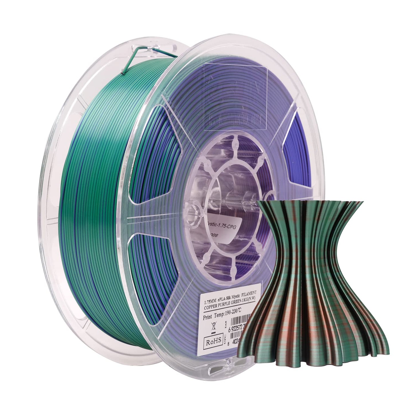 eSUN Silk Mystic PLA Filament 1.75mm, Silky Tricolor 3D Printer Filament PLA, Dimensional Accuracy +/- 0.05mm, 1KG Spool (2.2 LBS) 3D Printing Filament for 3D Printers,Silk Gold Green Black