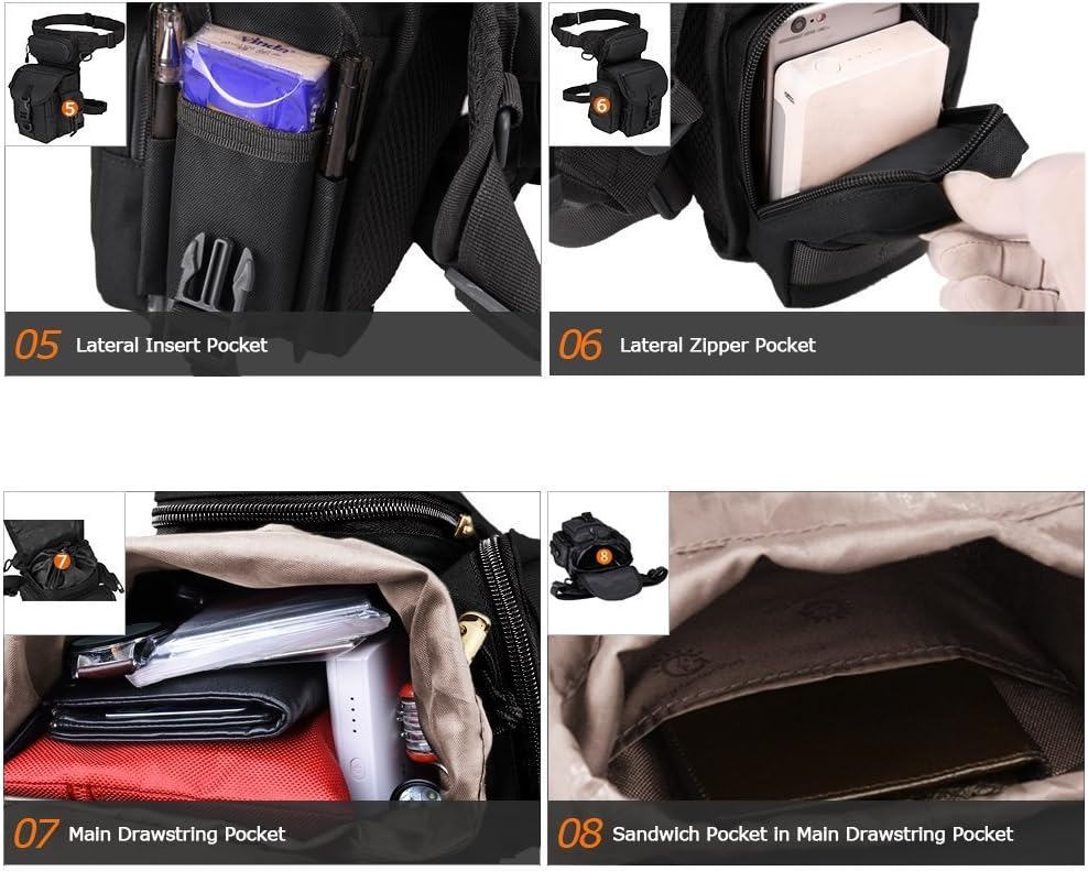 Injoy Multi-Purpose Tactical Drop Leg Bag Tool Fanny Thigh Pack Leg Rig Military Motorcycle Camera Versipack Utility Pouch, Black/Coyote Tan/Army Green/Camouflage 7 Colors Available