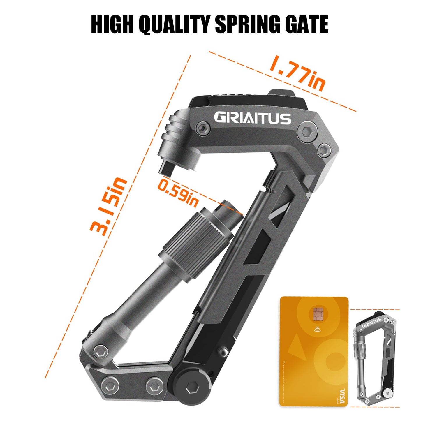 Locking Carabiner Clip 8 and 1 Multi Tool Heavy Duty Keychain Cool Pocket Gadgets Gifts for Men Cool Pocket Gadgets Outdoor Hiking Camping Accessories