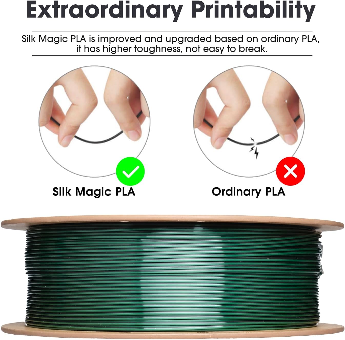 eSUN Silk Mystic PLA Filament 1.75mm, Silky Tricolor 3D Printer Filament PLA, Dimensional Accuracy +/- 0.05mm, 1KG Spool (2.2 LBS) 3D Printing Filament for 3D Printers,Silk Gold Green Black