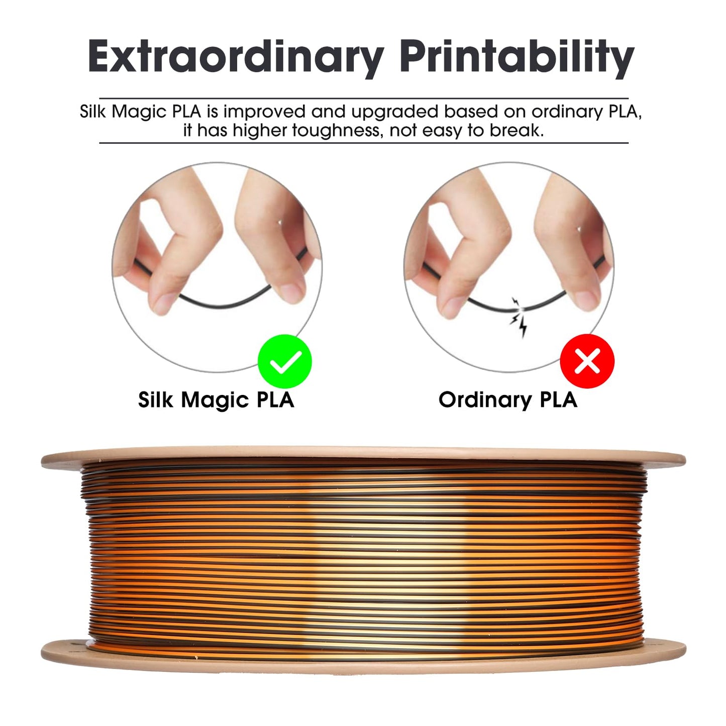 eSUN Silk Mystic PLA Filament 1.75mm, Silky Tricolor 3D Printer Filament PLA, Dimensional Accuracy +/- 0.05mm, 1KG Spool (2.2 LBS) 3D Printing Filament for 3D Printers,Silk Gold Green Black