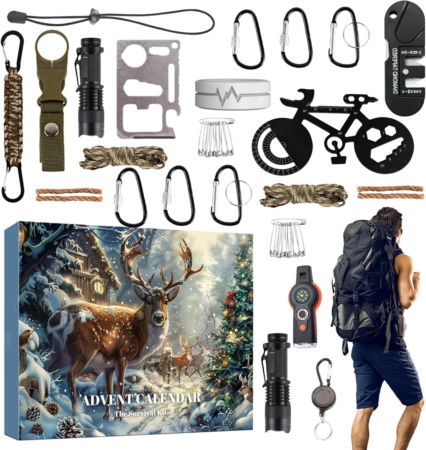 Survival Kit Advent Calendar 2024 Adults Men, Tool Countdown Advent Calendar - Outdoor Survival Tools, 24 Day Christmas Countdown Calendar Teen Boys With Cool Gadgets For Camping, Fishing