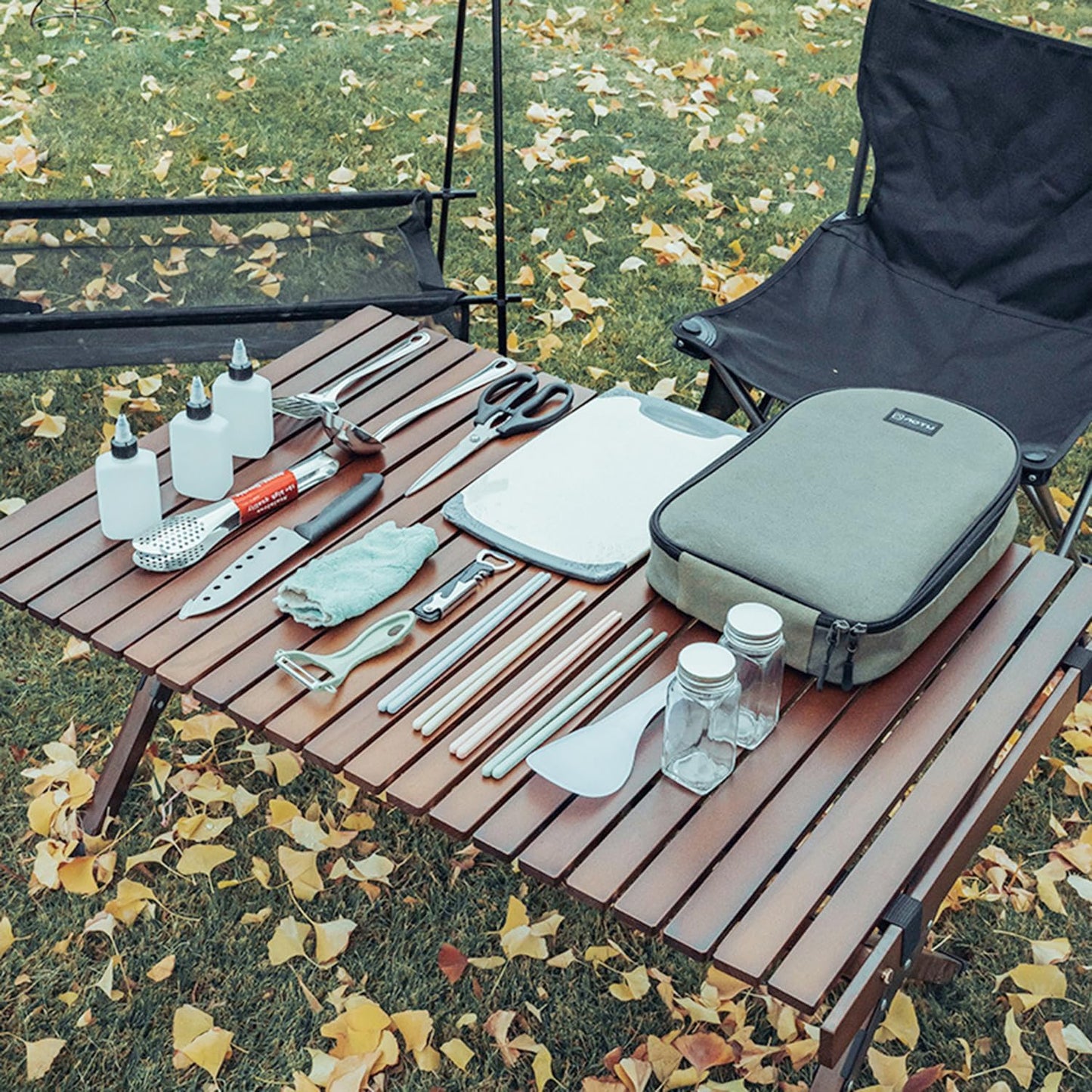 Isyunen Portable Camping Kitchen Utensil Set,Camp Cookware Utensils Organizer Travel Kit,16 Pieces Cookware Kit, Travel Grill Set