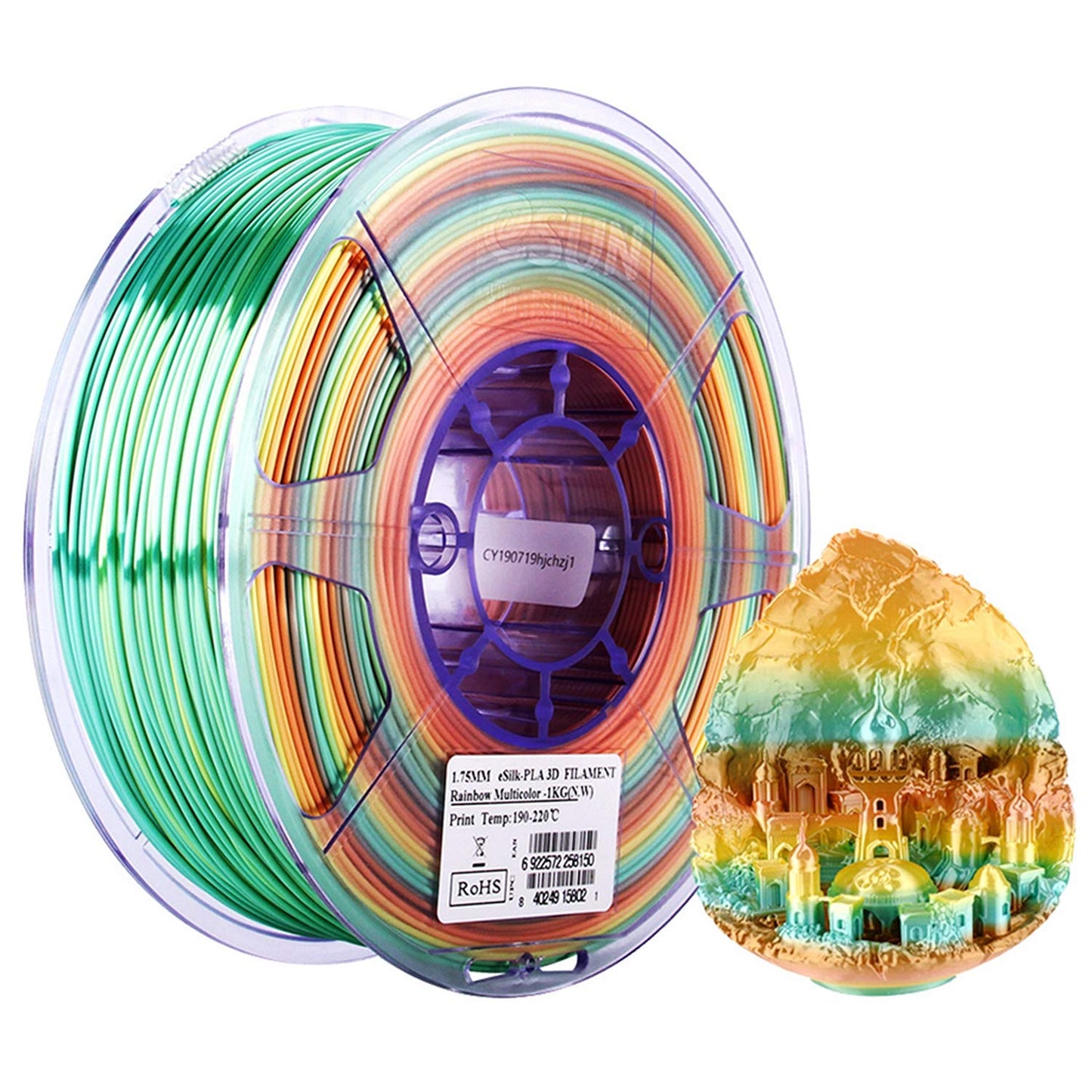 eSUN Silk Mystic PLA Filament 1.75mm, Silky Tricolor 3D Printer Filament PLA, Dimensional Accuracy +/- 0.05mm, 1KG Spool (2.2 LBS) 3D Printing Filament for 3D Printers,Silk Gold Green Black