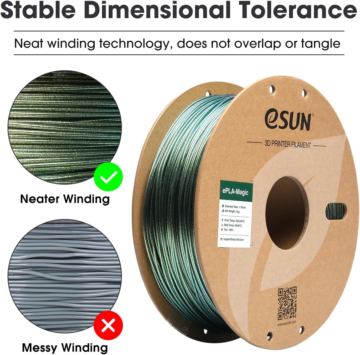 eSUN Silk Mystic PLA Filament 1.75mm, Silky Tricolor 3D Printer Filament PLA, Dimensional Accuracy +/- 0.05mm, 1KG Spool (2.2 LBS) 3D Printing Filament for 3D Printers,Silk Gold Green Black