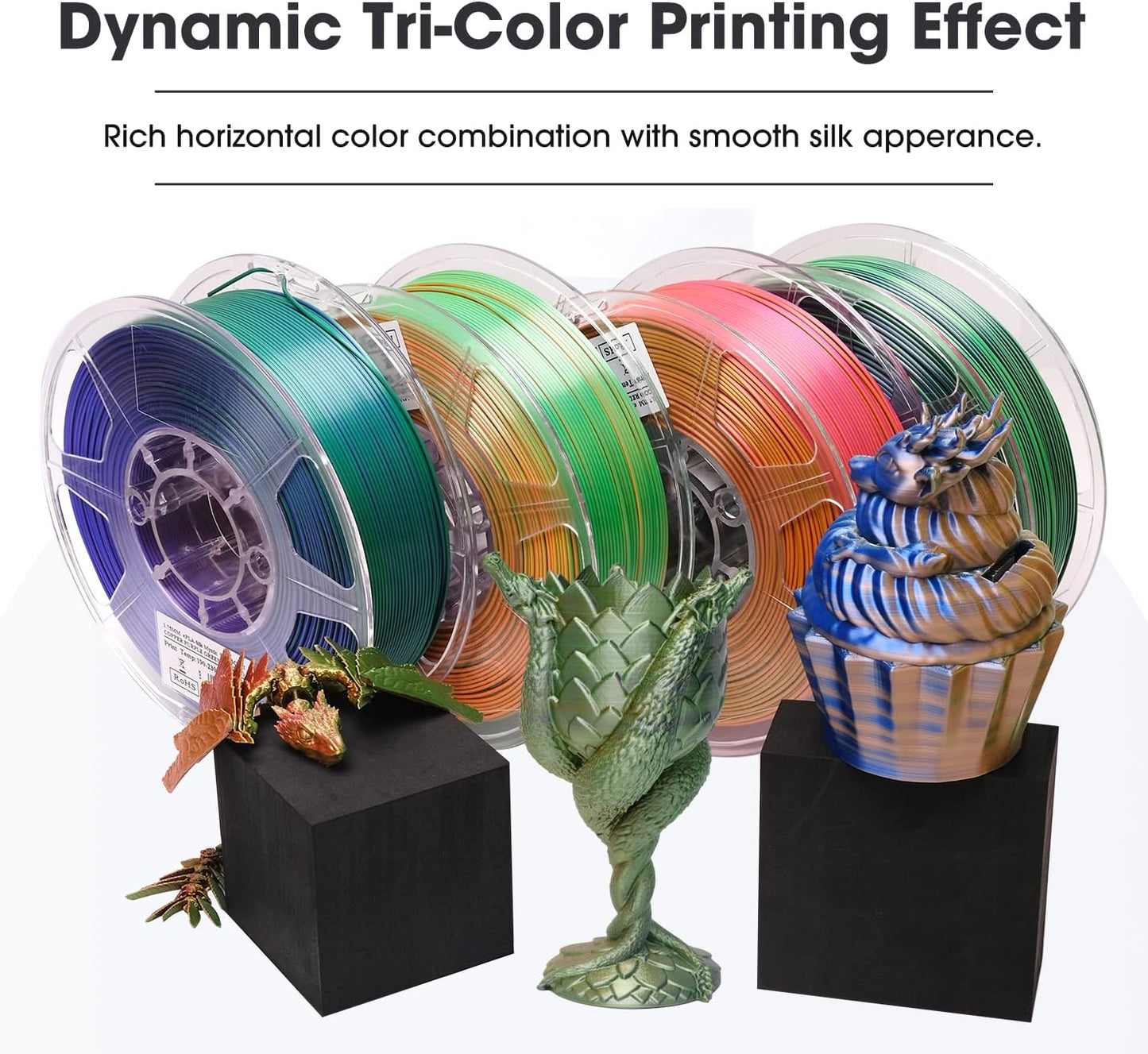 eSUN Silk Mystic PLA Filament 1.75mm, Silky Tricolor 3D Printer Filament PLA, Dimensional Accuracy +/- 0.05mm, 1KG Spool (2.2 LBS) 3D Printing Filament for 3D Printers,Silk Gold Green Black
