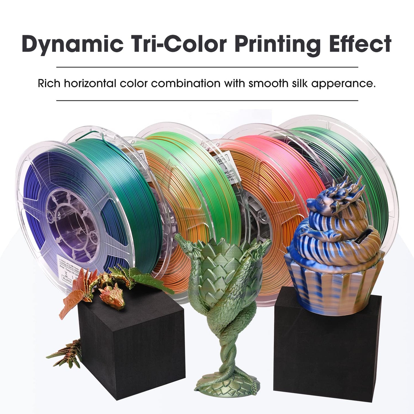 eSUN Silk Mystic PLA Filament 1.75mm, Silky Tricolor 3D Printer Filament PLA, Dimensional Accuracy +/- 0.05mm, 1KG Spool (2.2 LBS) 3D Printing Filament for 3D Printers,Silk Gold Green Black