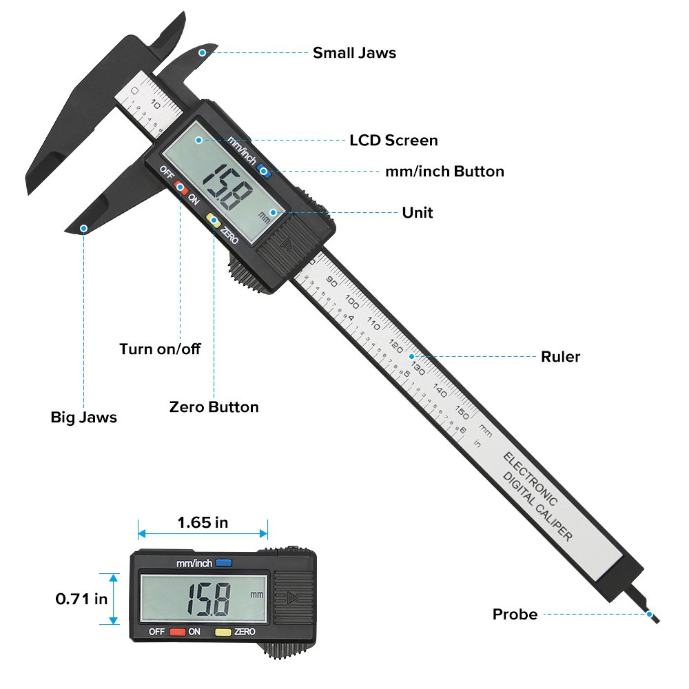 Carbon Fiber Dial Vernier Caliper Gauge Micrometer Measuring Tool Digital Ruler_7