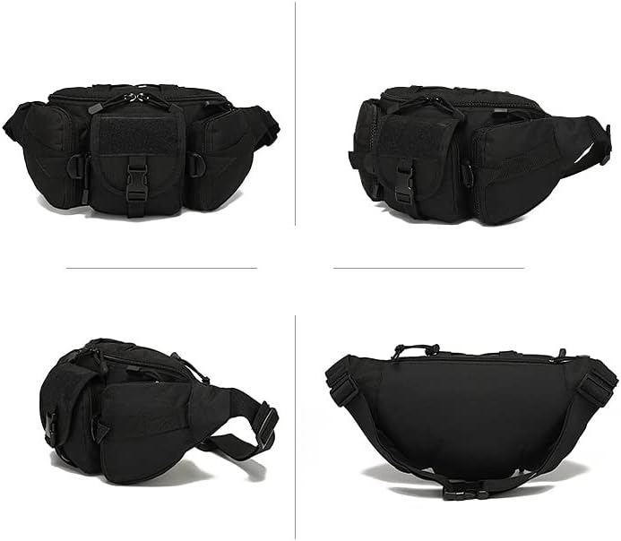 AIMALL 1X Utility Tactical Men Waist Bag Pack - Military Hiking Camping Belt Pouch, Durable Nylon, Multi-Functional with Adjustable Strap, 13.78 x 3.93 x 6.69 Inches, Black