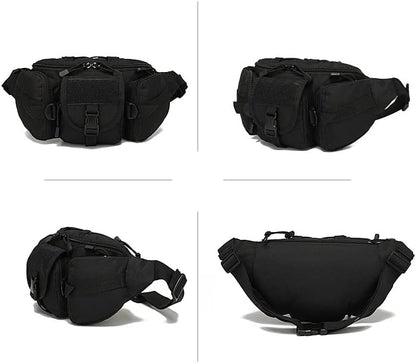 AIMALL 1X Utility Tactical Men Waist Bag Pack - Military Hiking Camping Belt Pouch, Durable Nylon, Multi-Functional with Adjustable Strap, 13.78 x 3.93 x 6.69 Inches, Black
