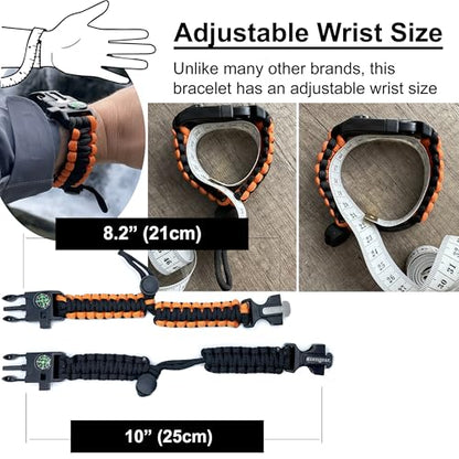 aZengear Paracord Survival Bracelet, Fire Starter Made of Flint and Steel, Whistle and Compass, Adjustable Strap Size for Camping, Bushcraft and Emergency Equipment