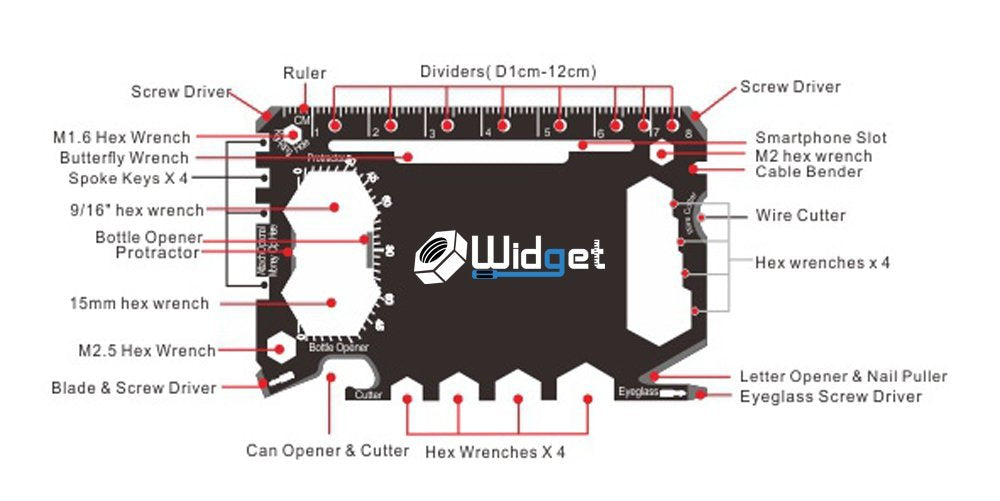 Multi purpose survival Pocket tool - 43 in 1 - credit card wallet size Ninja Multitool (Black)