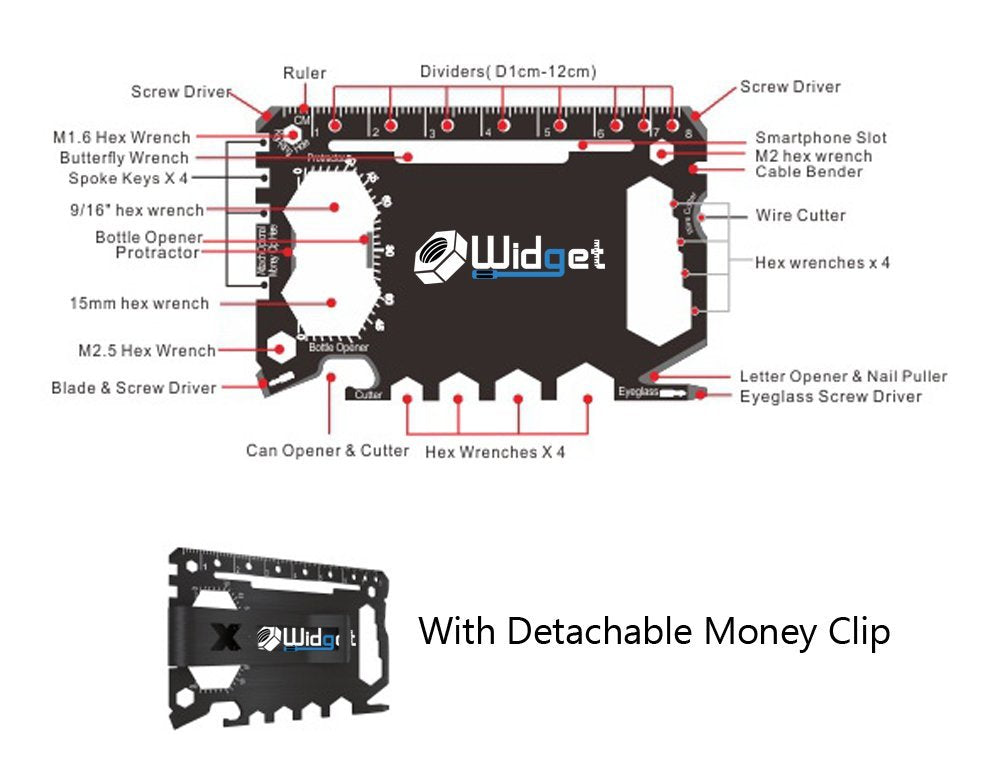 Multi purpose survival Pocket tool - 43 in 1 - credit card wallet size Ninja Multitool (Black)