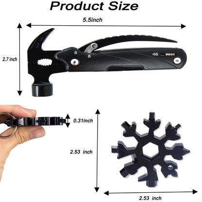 15-in-1 Multitool Hammer Black 18 In 1 Snowflake Multi Tool, Camping Accessories Survival Gear, Dad Husband Grandpa Men Cool Gadget Stocking Stuffers Gift, Christmas Birthday Father'day Gift