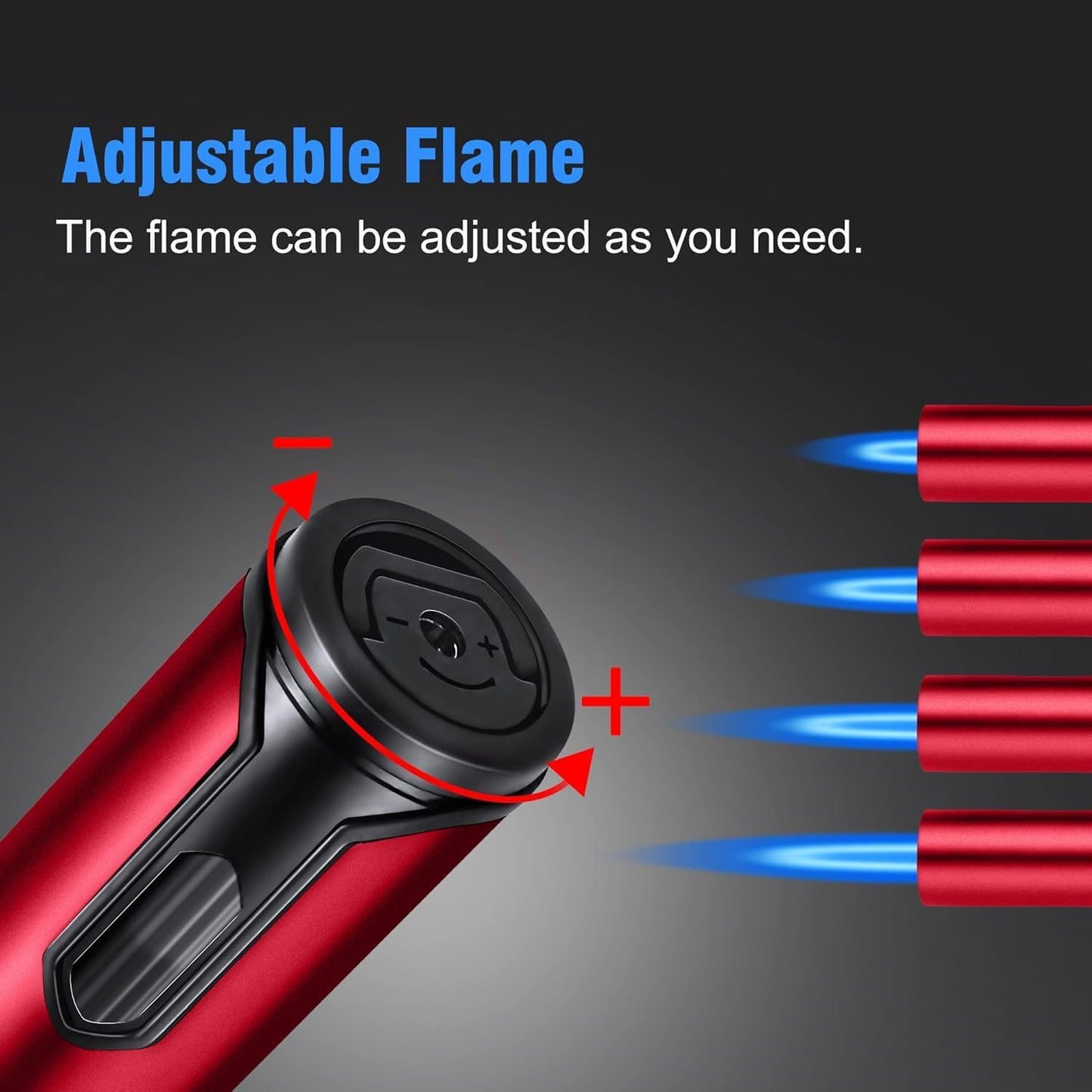 Butane Torch Lighter, 6-inch Refillable Pen Lighter Windproof Adjustable Jet Flame Butane Lighter for Candles Grill BBQ Fireplaces Camping (Butane Not Included) (Red)