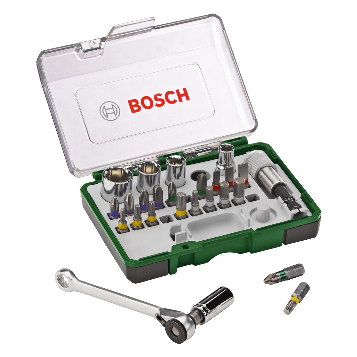 Bosch Accessories 91-Piece V-Line Titanium Drill Bit and Screwdriver Bit Set with Ratcheting Screwdriver (For Wood, Masonry, and Metal)