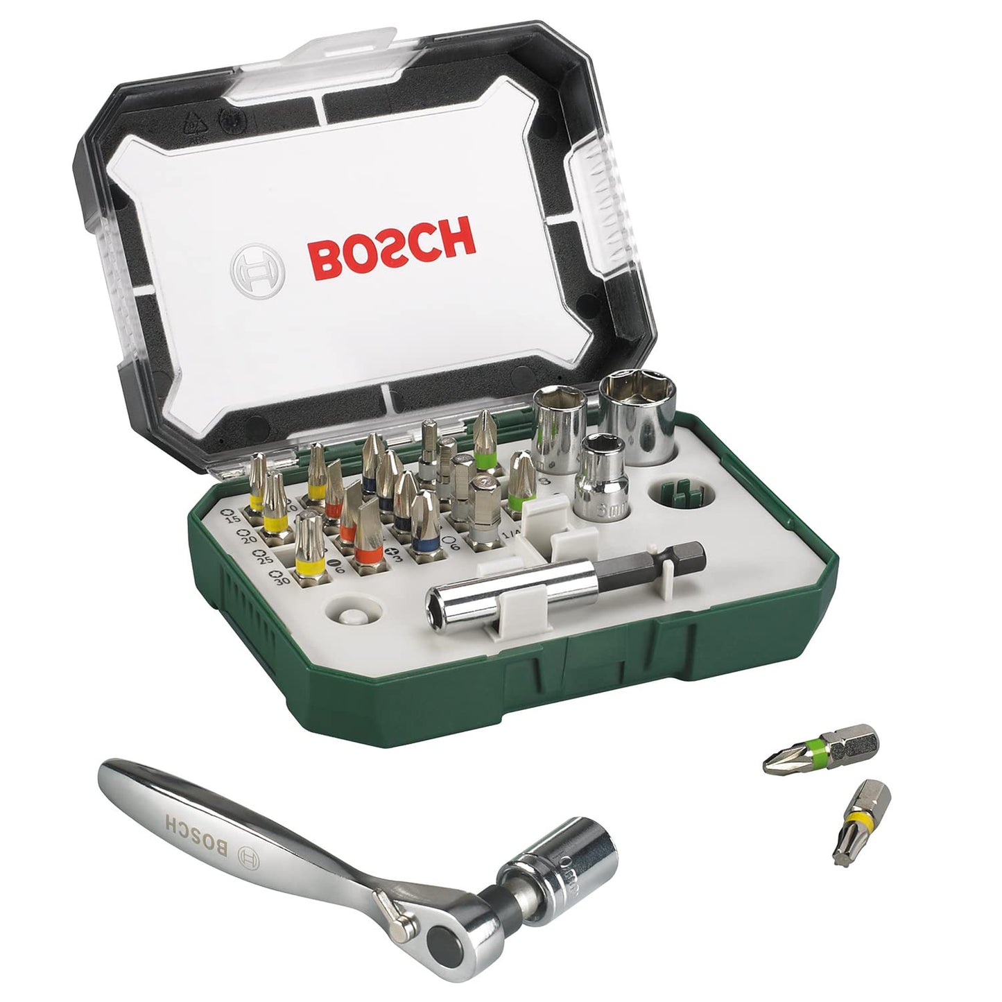 Bosch Accessories 91-Piece V-Line Titanium Drill Bit and Screwdriver Bit Set with Ratcheting Screwdriver (For Wood, Masonry, and Metal)