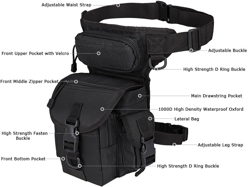 Injoy Multi-Purpose Tactical Drop Leg Bag Tool Fanny Thigh Pack Leg Rig Military Motorcycle Camera Versipack Utility Pouch, Black/Coyote Tan/Army Green/Camouflage 7 Colors Available
