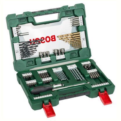 Bosch Accessories 91-Piece V-Line Titanium Drill Bit and Screwdriver Bit Set with Ratcheting Screwdriver (For Wood, Masonry, and Metal)