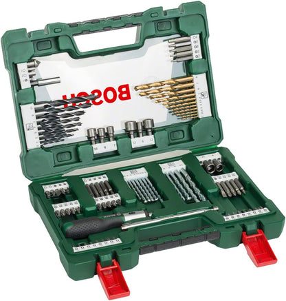 Bosch Accessories 91-Piece V-Line Titanium Drill Bit and Screwdriver Bit Set with Ratcheting Screwdriver (For Wood, Masonry, and Metal)