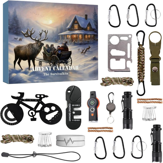 Survival Kit Advent Calendar 2024 Adults Men, Tool Countdown Advent Calendar - Outdoor Survival Tools, 24 Day Christmas Countdown Calendar Teen Boys With Cool Gadgets For Camping, Fishing