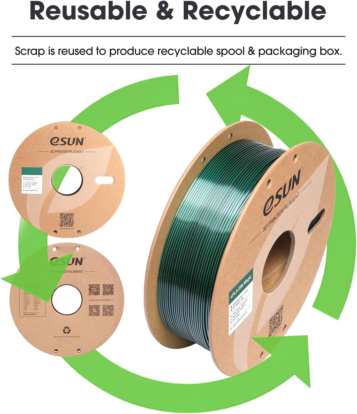 eSUN Silk Mystic PLA Filament 1.75mm, Silky Tricolor 3D Printer Filament PLA, Dimensional Accuracy +/- 0.05mm, 1KG Spool (2.2 LBS) 3D Printing Filament for 3D Printers，Silk Gold Green Black