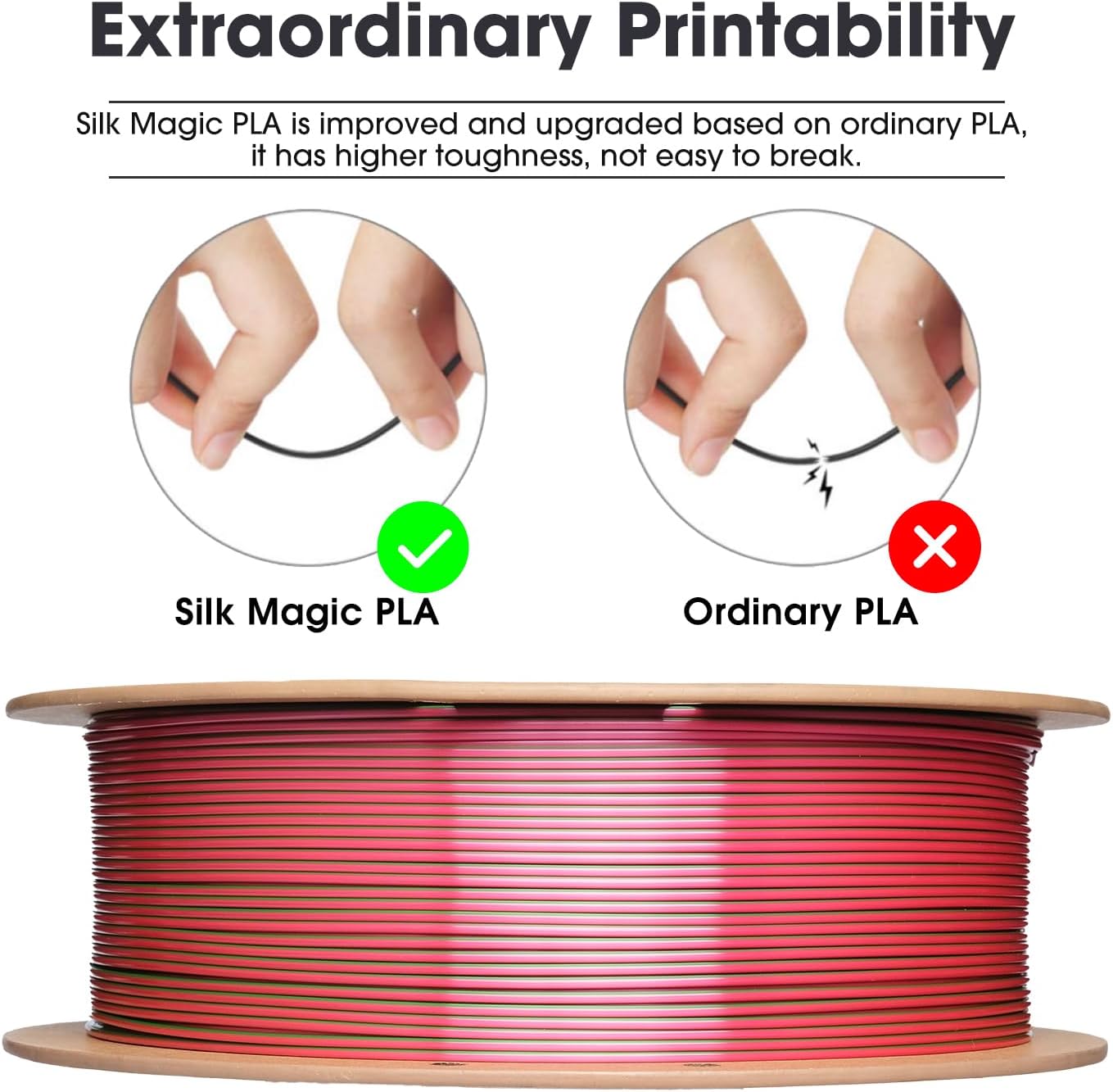 eSUN Silk Mystic PLA Filament 1.75mm, Silky Tricolor 3D Printer Filament PLA, Dimensional Accuracy +/- 0.05mm, 1KG Spool (2.2 LBS) 3D Printing Filament for 3D Printers，Silk Gold Green Black